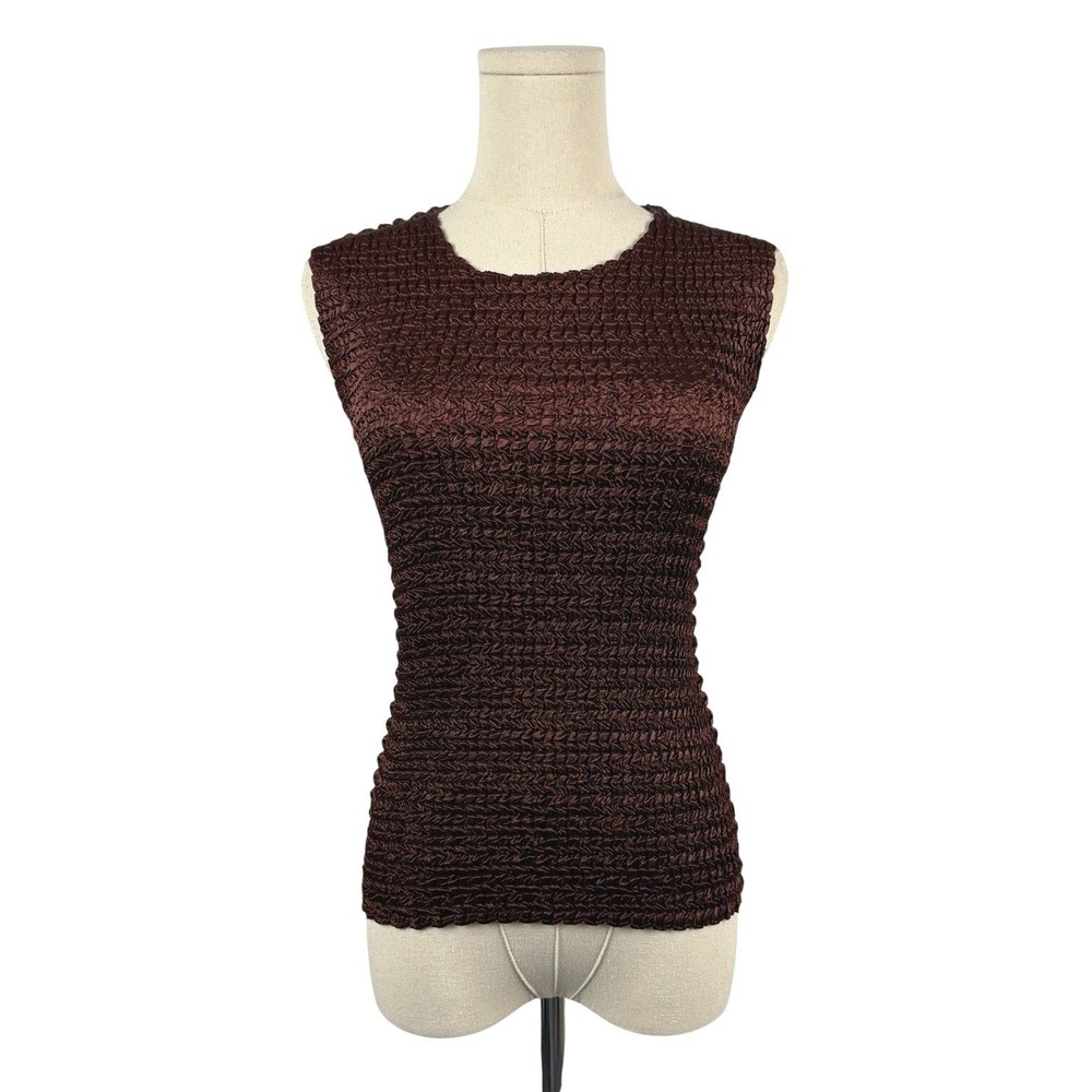 VTG 90s Nicola Smocked Tank Top S Mocha Brown Fitted Y2K Rave Club Clubbing Prep